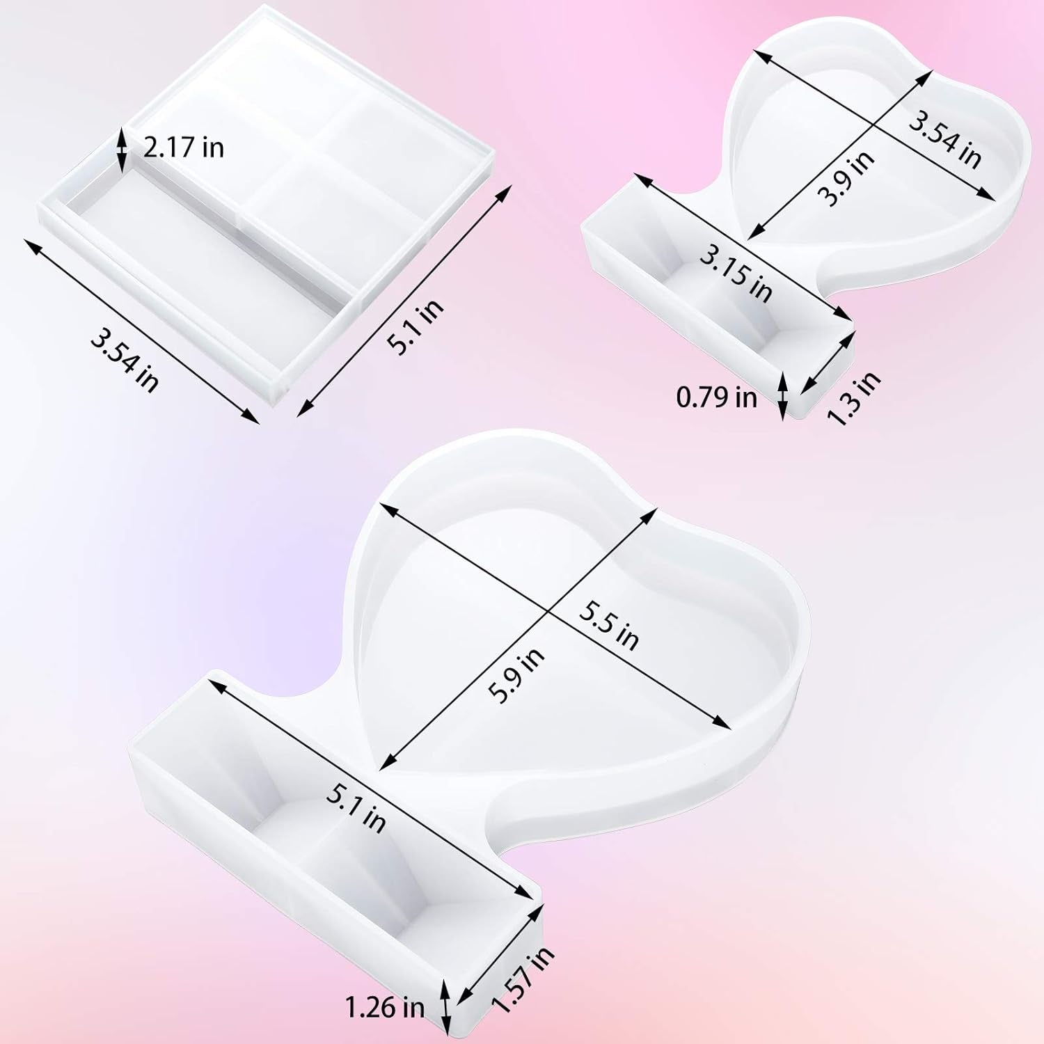 3 Pieces Resin Photo Frame Molds Heart Rectangle Shape Silicone Picture Mold for Casting, DIY Personalized Epoxy Photo Frame Mold for Crafts Table Home Decor