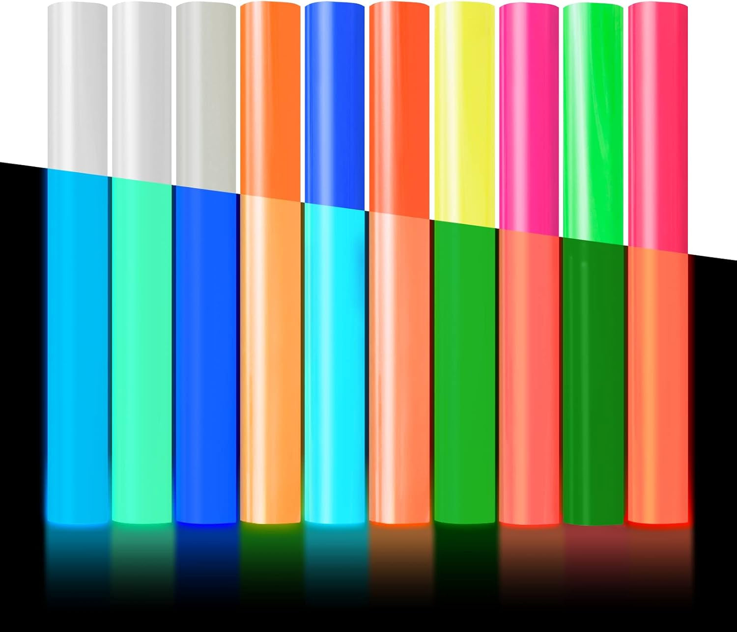 Glow in the Dark HTV Heat Transfer Vinyl, 20 Pack 12"X 10" Glow in the Dark HTV Vinyl Sheets, 10 Assorted Color Iron on Vinyl for T Shirts, Glow in the Dark Vinyl Starter Kit