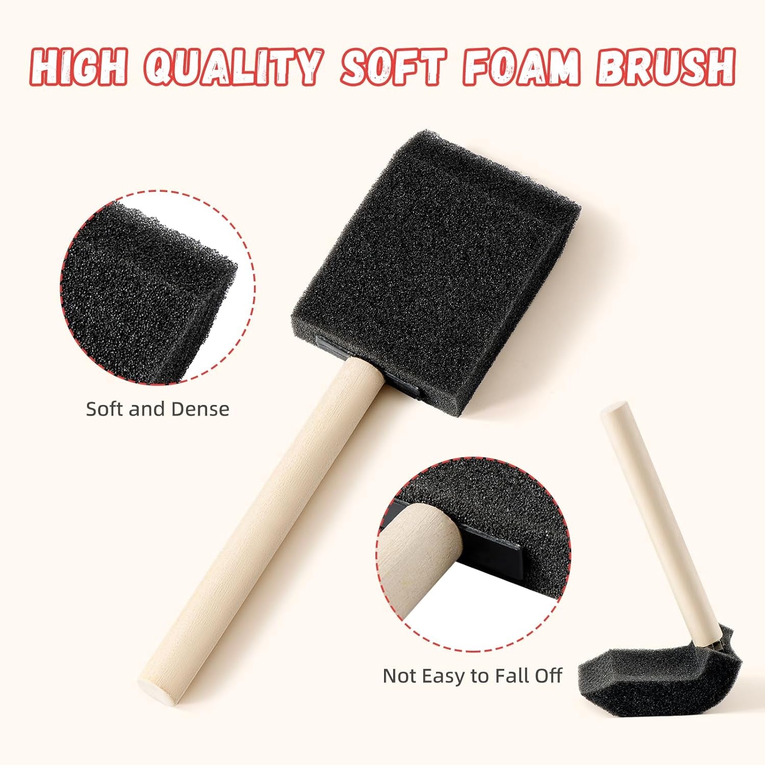 5 Pcs Foam Paint Brushes, 2 Inch Foam Brush, Wood Handle Foam Brushes for Staining, Sponge Paint Brush, Foam Brushes for Staining, Varnishes, and DIY Craft Projects