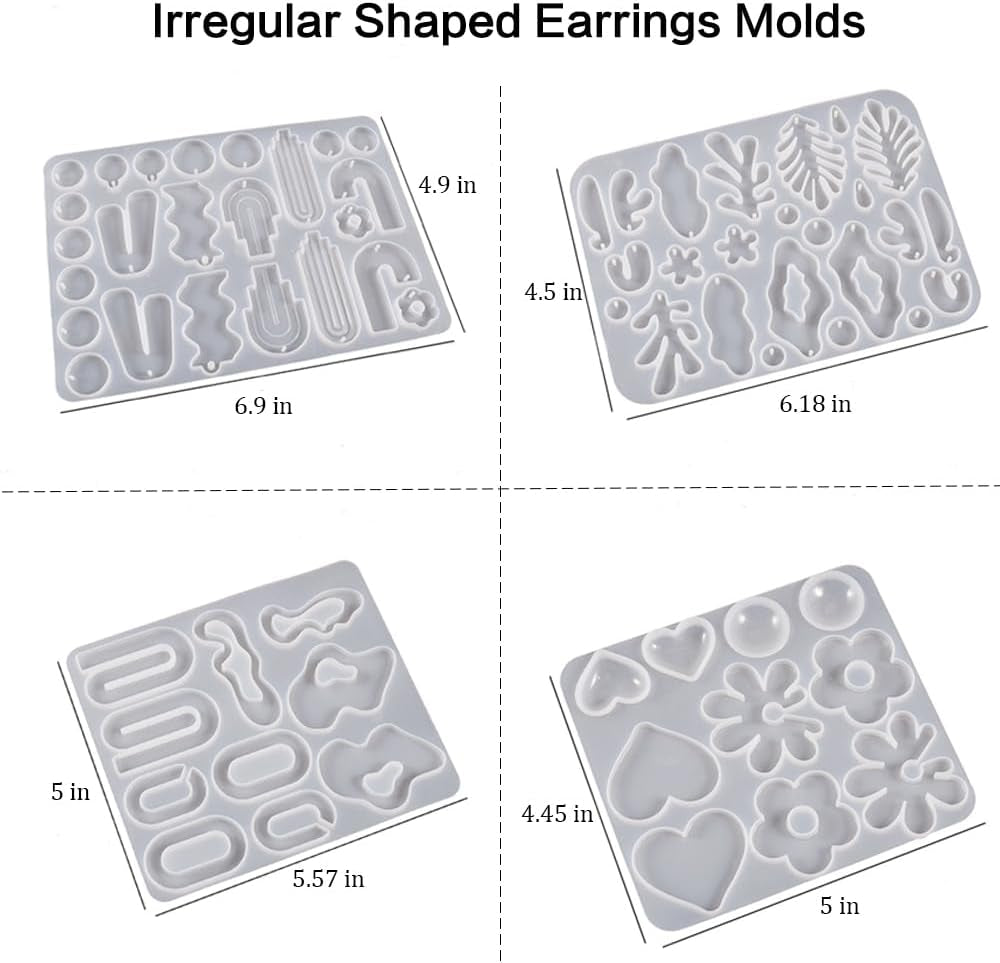 44PCS Resin Earring Molds, Silicone Molds for Epoxy Resin, Geometrical Flower Leave Heart Shaped Epoxy Silicone Casting Molds for Jewelry Pendant Keychain Charm, Resin Epoxy Kit