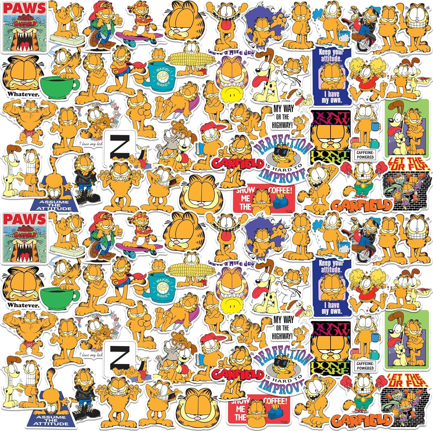 Garfield 50Ct Vinyl Large Deluxe Stickers Variety Pack - Laptop, Water Bottle, Scrapbooking, Tablet, Skateboard, Indoor/Outdoor - Set of 50