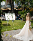 White Easel Stand for Display Wedding Sign & Poster - 63 Inches Tall Easels for Display Holder - Collapsable Portable Poster Easel - Floor Adjustable Metal Painting Easel Tripod