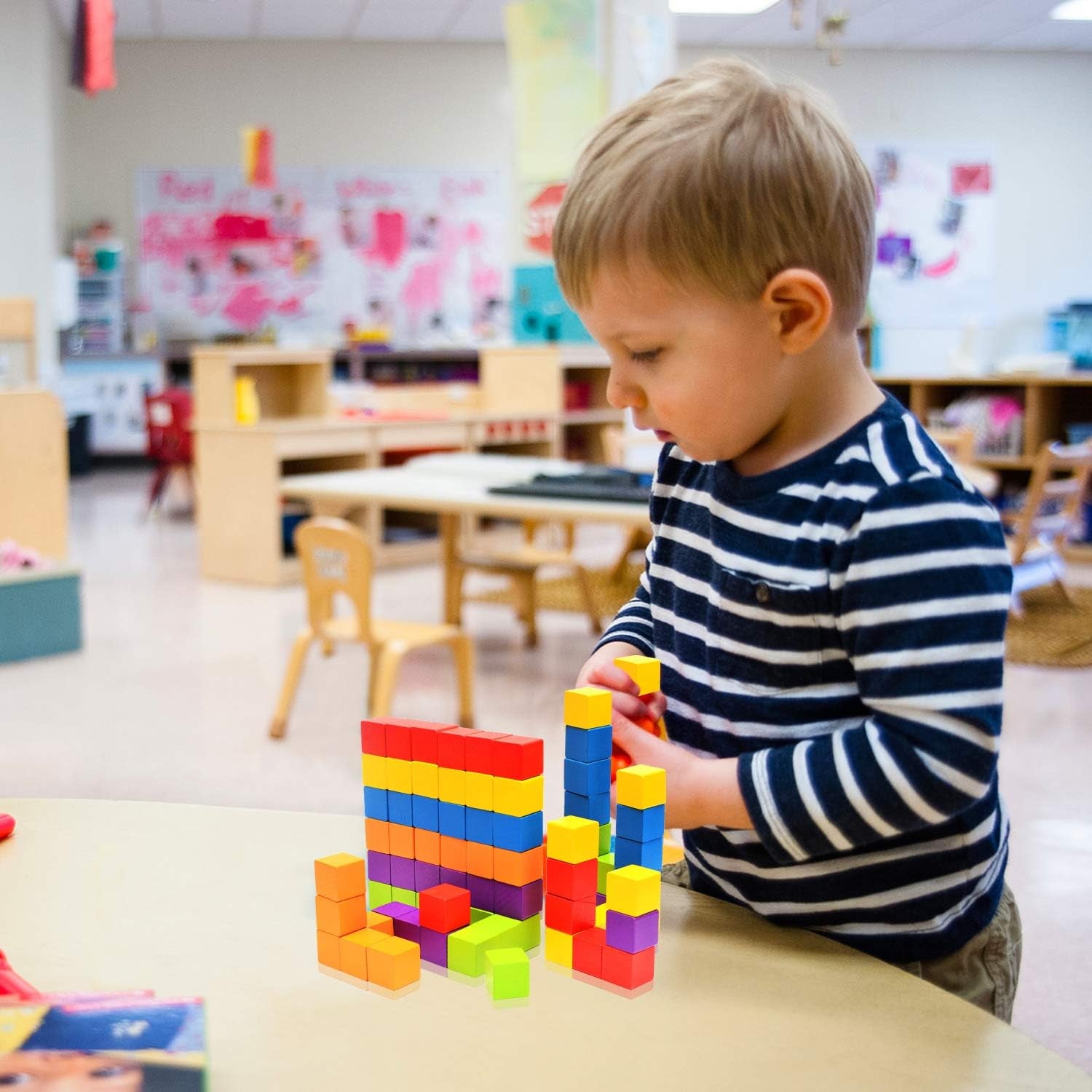 Cube Blocks,200 Pack Colorful Square Wood Craft Cube Blocks Wooden Blocks Building Blocks,Square Blank Birch Blocks Baby Shower Decorating Cubes,Puzzle Making and DIY Craft Cube Blocks (Colorful)