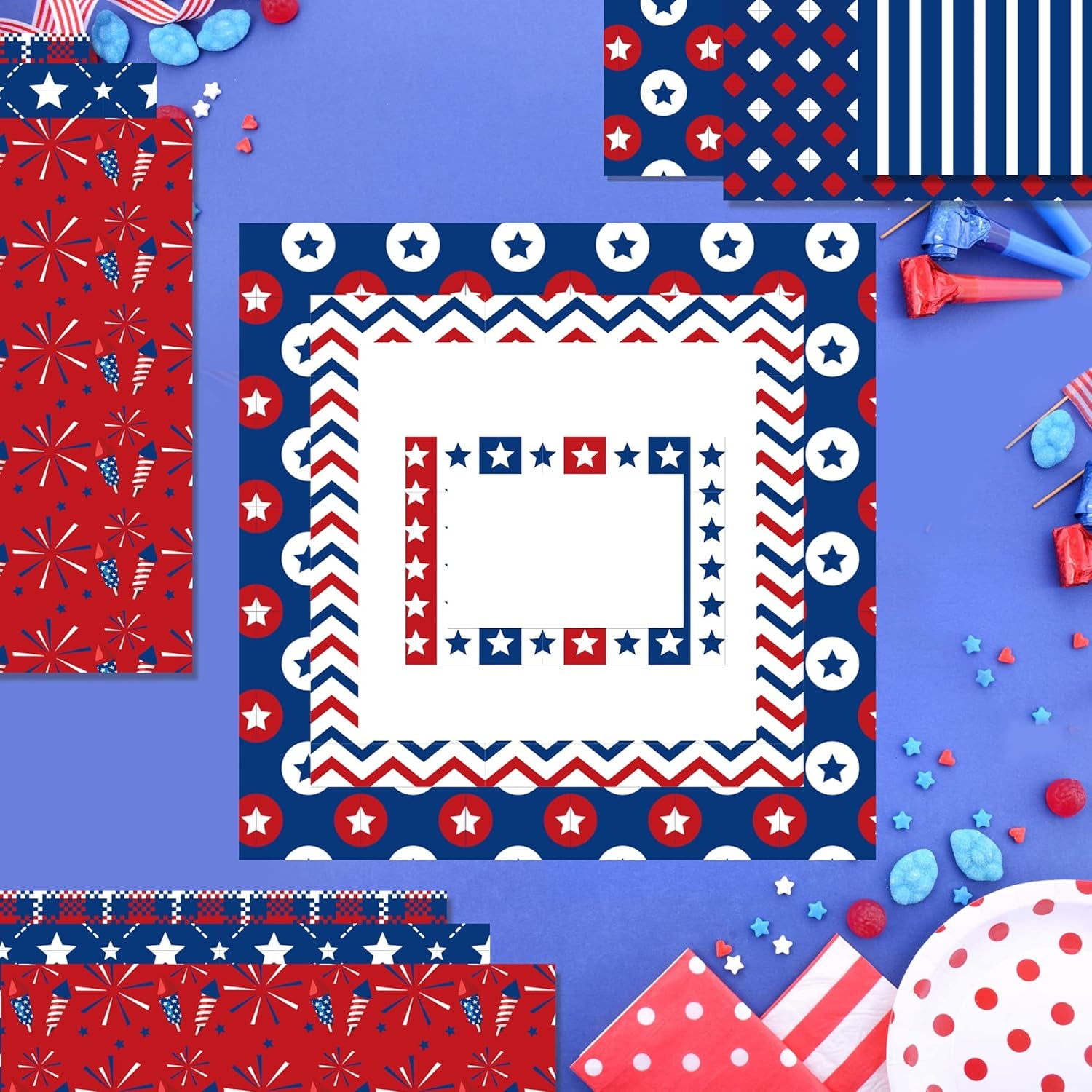 24Sheets Patriotic Pattern Paper 4Th of July Double-Sided Red Blue White Star Scrapbook Paper for Independence Day for Card Making Photo Album Crafts, 11.8&#39;&#39; X 11.8&#39;&#39; (Classic)