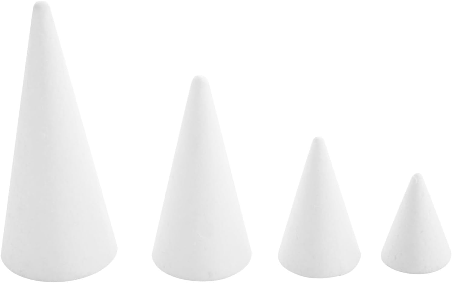 16 Pack Foam Cones for Crafts - 4 Assorted Sizes for Trees, Holiday Decorations - Handmade Gnomes (White, 2.2-6 In) - Craft Cones - Cone Shape Foam - Foam Tree Cones