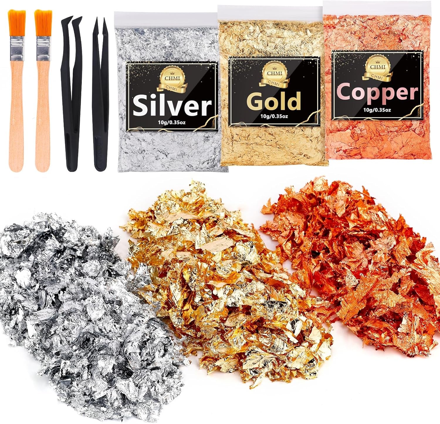 Gold Foil Flakes for Resin -15G, Jewelry Making, Imitation Gold Foil Flakes Metallic Leaf for Nails, Painting, Crafts, Slime and Resin Jewelry Making (Gold, Silver, Copper Colors)