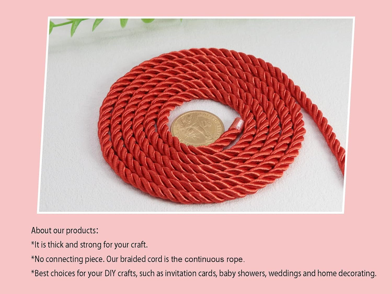 U Pick 10Yds 5Mm 3 Braided Cord Decorative Twisted Satin Polyester Twine Cord Rope String Thread Shiny Cord Choker Thread (01 Red)