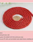 U Pick 10Yds 5Mm 3 Braided Cord Decorative Twisted Satin Polyester Twine Cord Rope String Thread Shiny Cord Choker Thread (01 Red)