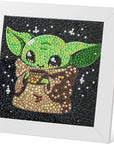 5D Diamond Painting Kit for Kids with Wooden Frame Easy Small Anime Diamond Painting Full Drill Diamond Art Gem Painting for Beginners 7X7 Inch (Baby Yoda)