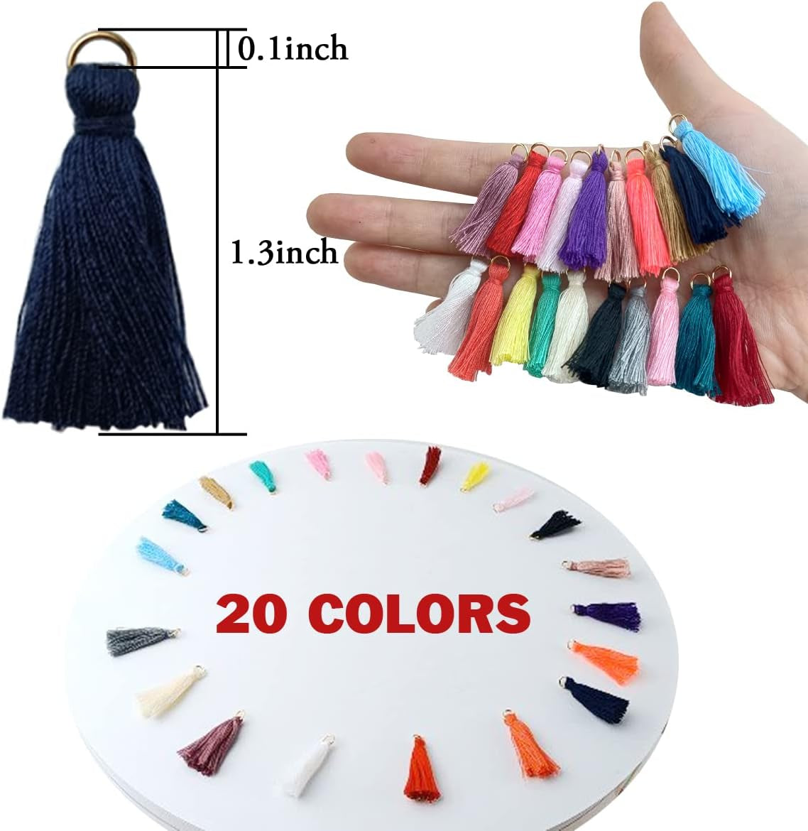 200PCS Mini Tassel Kit Tiny Craft Tassel 1.2 Inch Handmade Soft Craft with Golden Jump Ring for Earring Jewelry Making, DIY Projects, Making Garland Keychain, Bookmarks, 20 Colors
