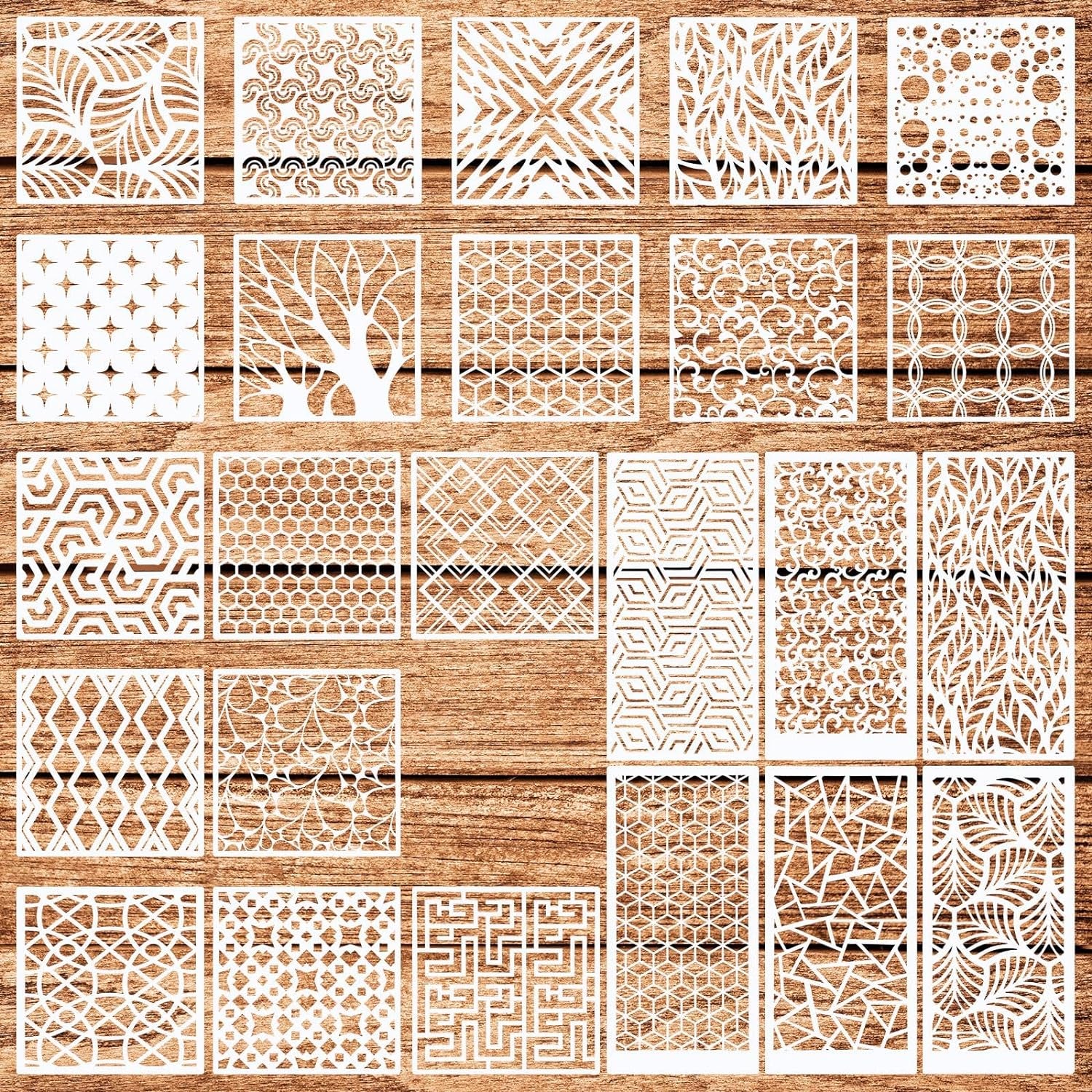24Pcs Stencils for Painting, Reusable Geometric Painting Stencils Abstract Layering Stencil for Painting on Wooden Furniture Floor Decor DIY Supplies