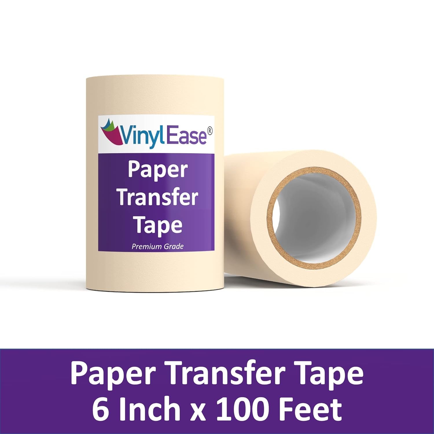 6 Inch X 100 Feet Roll of Paper Transfer Tape with a Medium to High Tack Layflat Adhesive. Works with a Variety of Vinyl. Great for Decals, Signs, Wall Words and More. American Made V0820