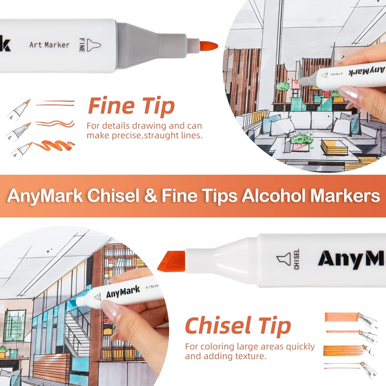 48 Colors Alcohol Markers, Markers Set, Dual Tip Alcohol Based Art Markers for Kids Adults Coloring Drawing, Chisel & Fine