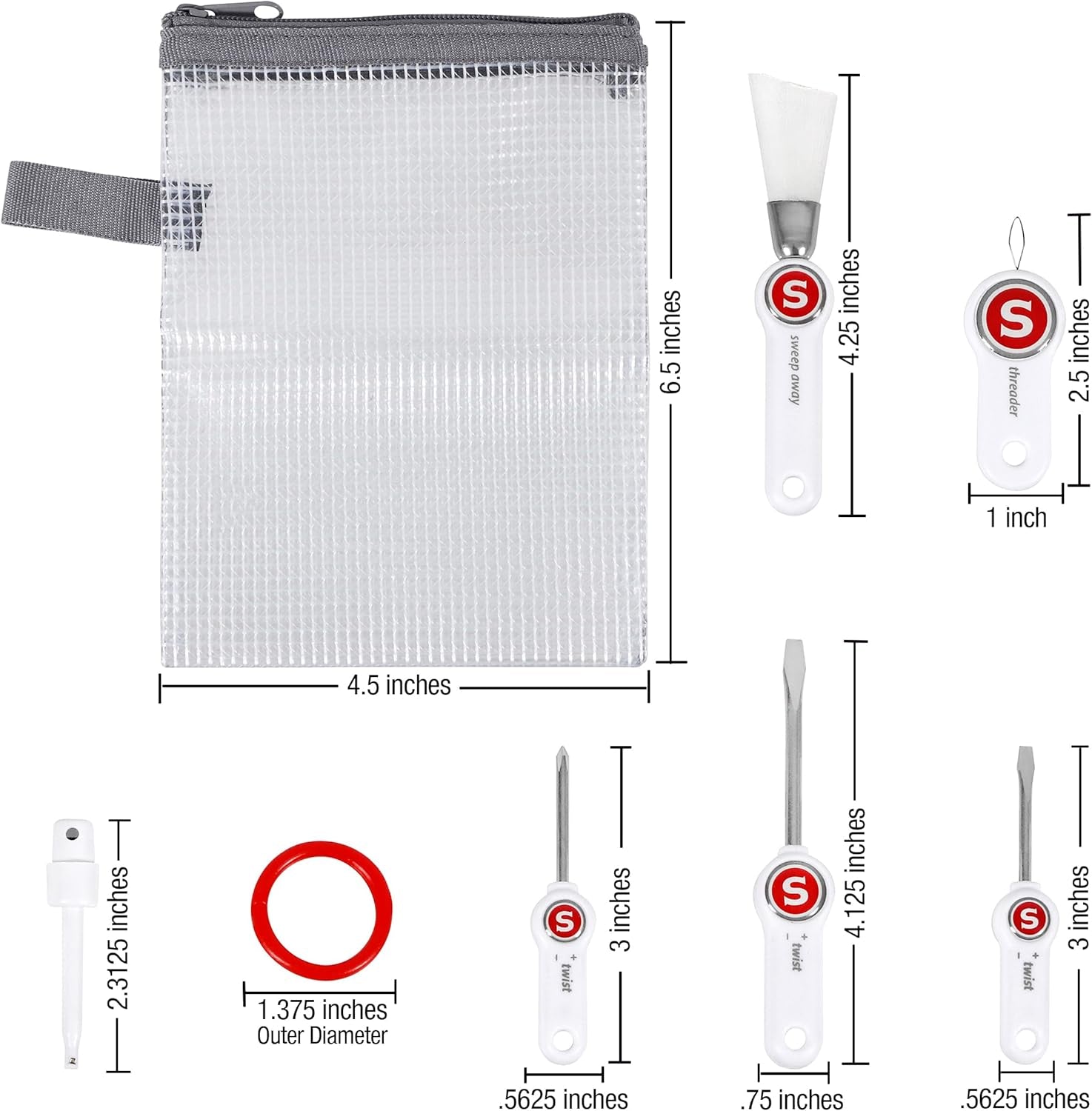 Sewing Machine Maintenance Kit - Tool Set with Needle Inserter, Angled Lint Brush, Set of 3 Screwdrivers, Needle Threader - Universal Compatibility & Storage Pouch Included, 7Pc