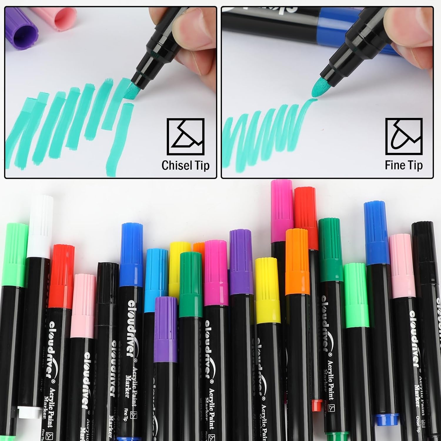 Acrylic Paint Pens, 12 Colors Water-Based Ink Markers, 24 Pack, Double Pack of Fine and Chisel Tip Acrylic Paint Pens for Canvas, Rock Painting, Wood, Glass, Metal, Ceramic, Stone