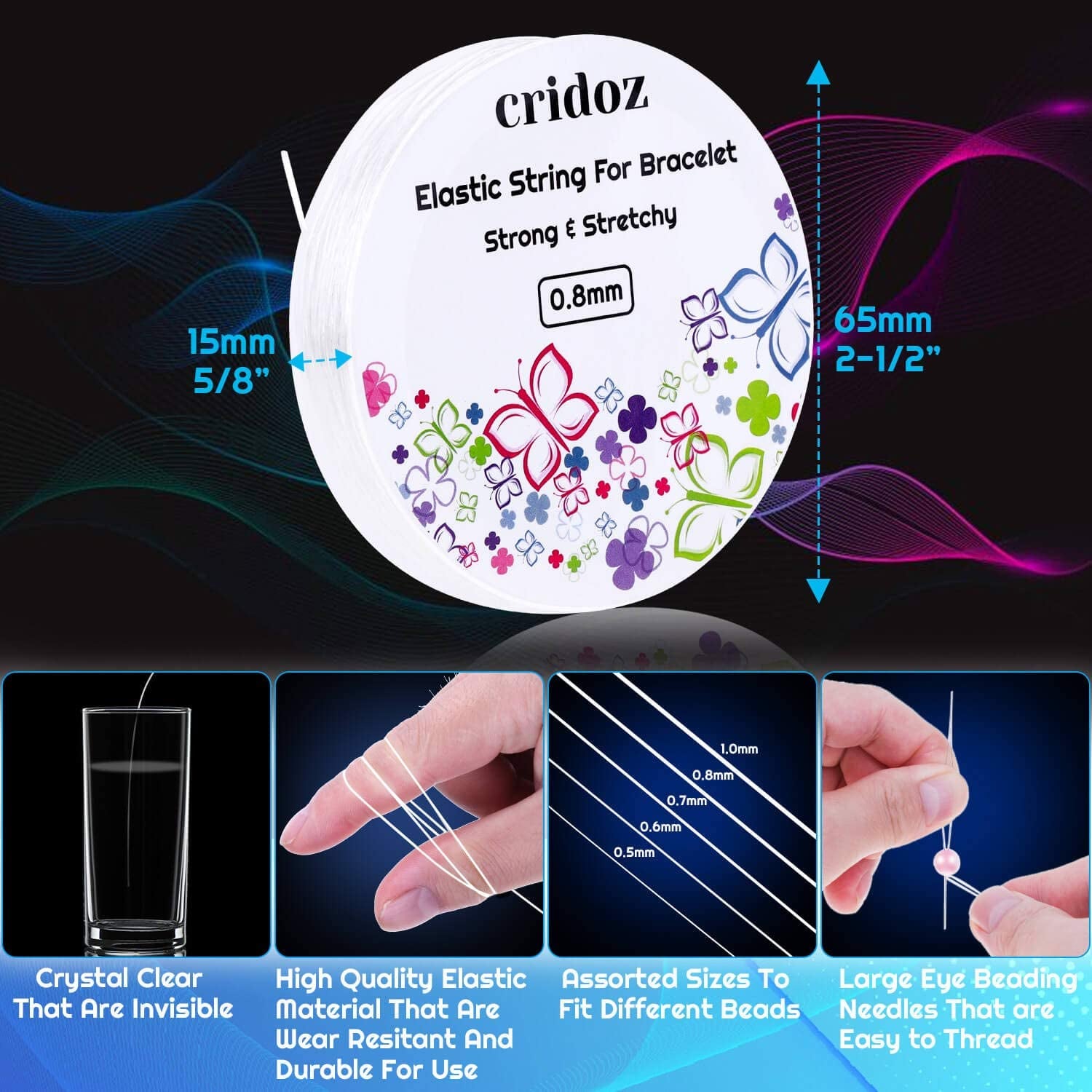 Stretchy String for Bracelets,  5 Rolls Clear Elastic String Stretch Cord Jewelry Bead Bracelet String with 2 Pcs Beading Needles for Seed Beads, Pony Beads