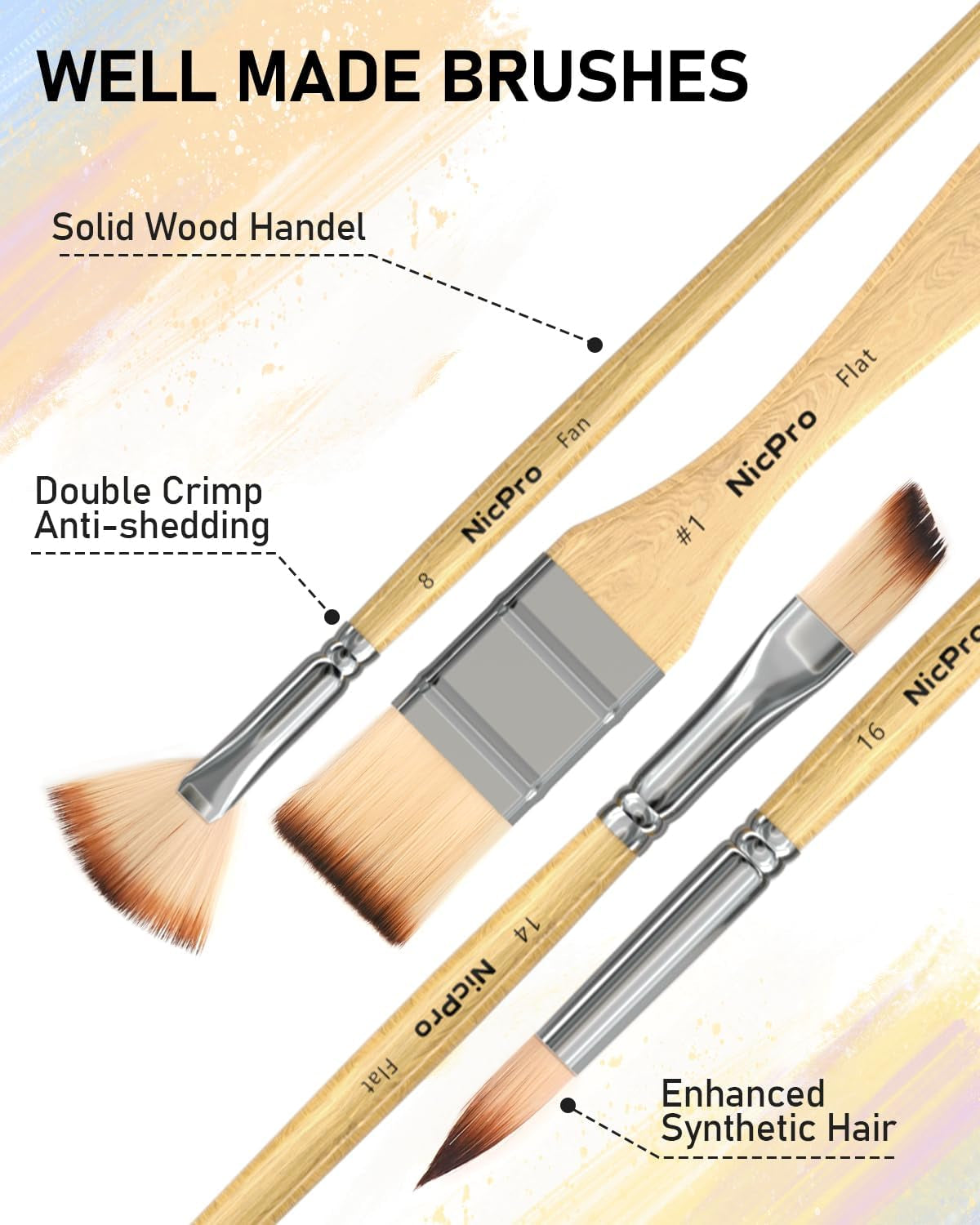 26Pcs Paint Brush Set, Professional Paintbrushes with Palette Knife and Cloth Roll, Artist Paint Brushes for Acrylic Painting, Oil, Watercolor & Gouache, Adults Kids Art Painting Tools Supplies