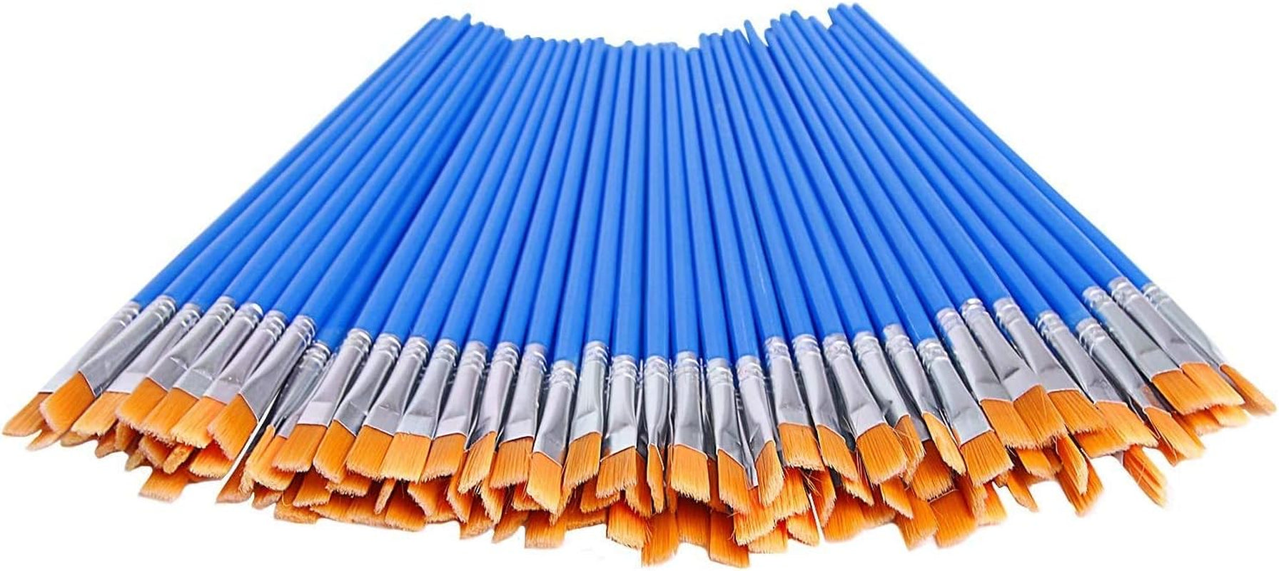 100 Pcs Flat Paint Brushes,Small Brush Bulk for Detail Painting,Nylon Hair Brushes Acrylic Oil Watercolor Fine Art Painting for Kids,Children,Students,Starter,Teens, Adults, Artist