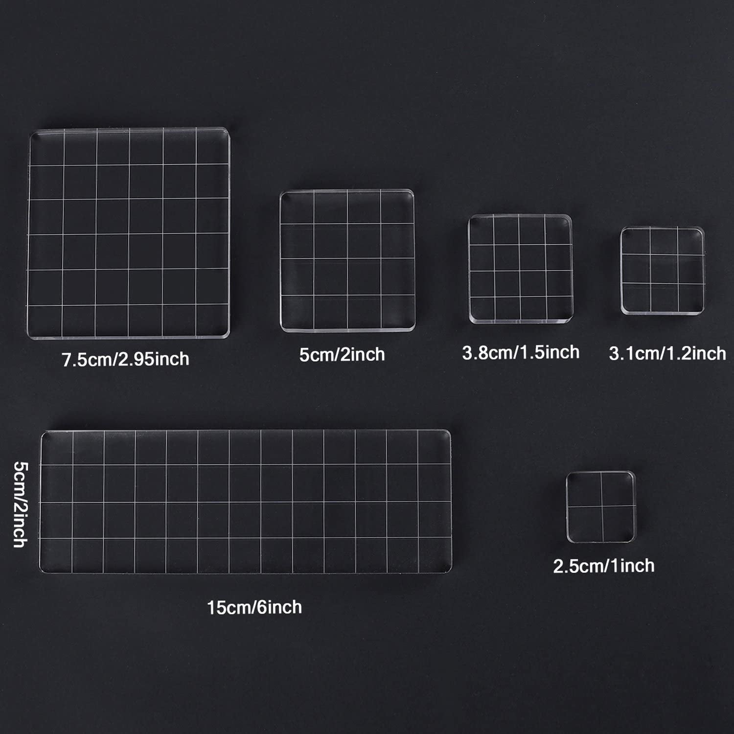 6 Pieces Acrylic Stamp Block Clear Stamping Tools Set with Grid Lines for Scrapbooking Crafts Card Making, Assorted Sizes
