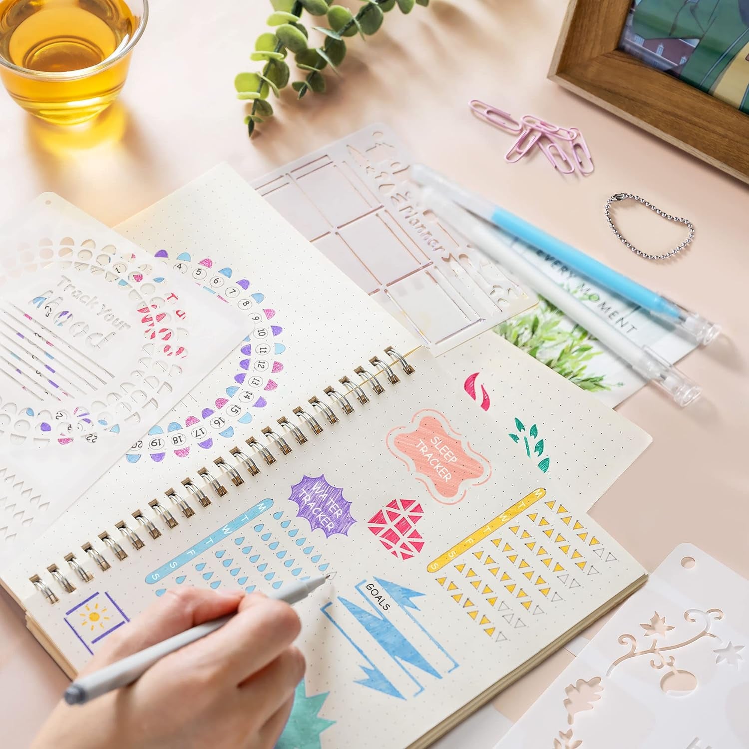 36Pcs Bullet Journal Stencils Templates Set (5.1 * 7.9 Inch) - Bullet Journals Accessories/Supplies Kit - Journal Stencils for Bullet Journaling - Planner Stencils for A5 Dotted Journal