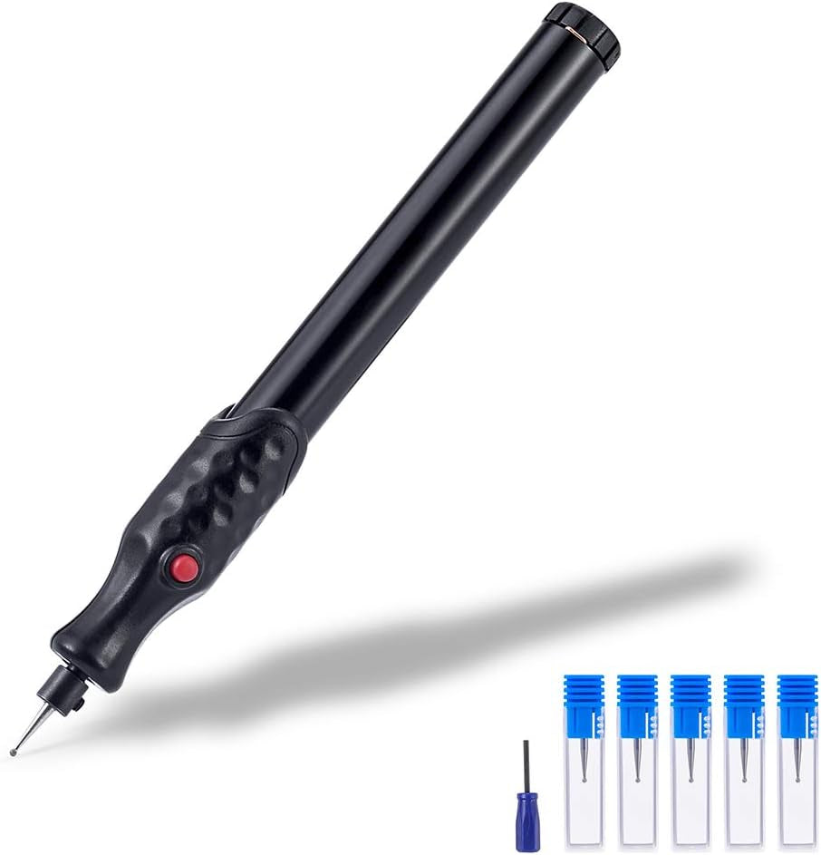 Electric Cordless Engraving Pen, Etcher Engraver Tool with 5Pcs Replaceable Diamond Tip Bit, Engraving Pen for Metal, Wood, Glass, Plastic, Jewelry, Leather