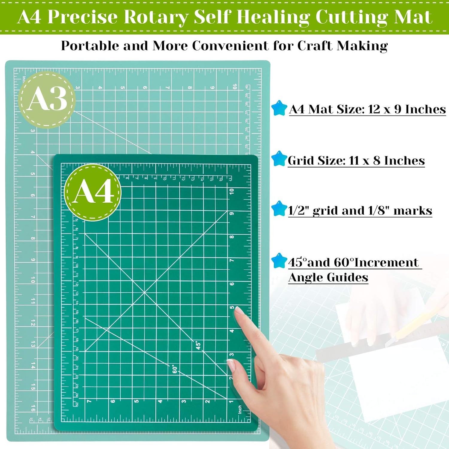 Rotary Cutter Set,  Self Healing Sewing Mats Rotary Cutter and Mat 45Mm Rotary Fabric Cutter Set with 2 Blades Rotary Cutting Mat for Crafts Fabric Quilting Hobby (9" X 12" (A4))