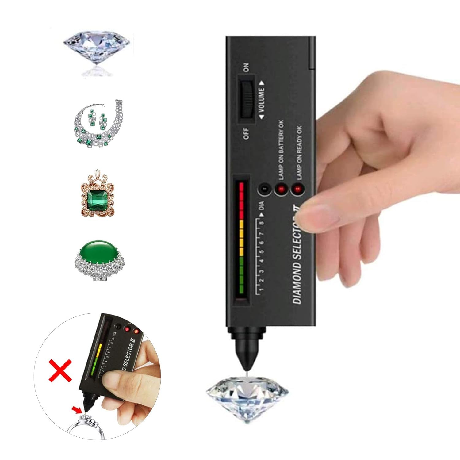 Diamond Tester Pen and 9V Battery Kit,High Accuracy Jewelry Diamond Tester,Diamond Selector for Novice and Expert, Thermal Conductivity Meter (Diamond Tester)