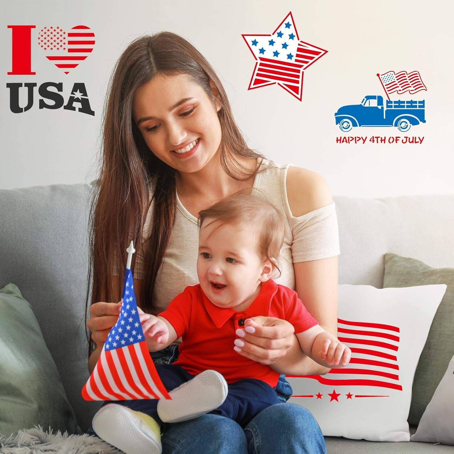 16 Pieces Happy 4Th of July Stencil Independence Day Painting Template Reusable Patriotic Drawing Stencils Include American Flag Map Star Patterns Farmhouse Stencil for Painting on Wood Paper Wall