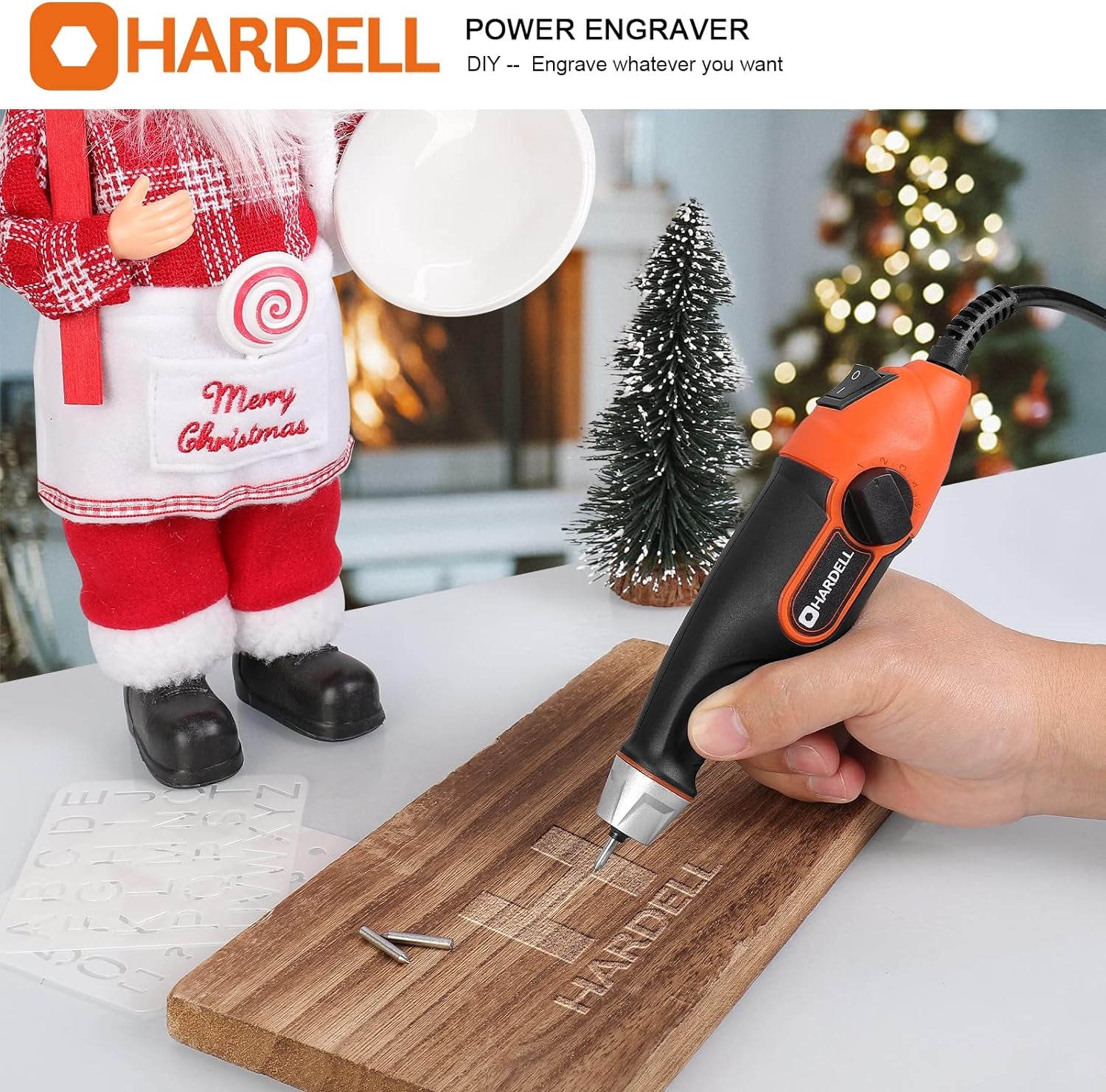 24W Engraver Pen, 5 Speed Engraving Tool with Letter/Number Stencil, Soft Handle Engraver Tool with Tungsten Carbide Steel Bits for Metal, Stone, Wood, Leather, Glass, PVC Pipe, DIY Crafts