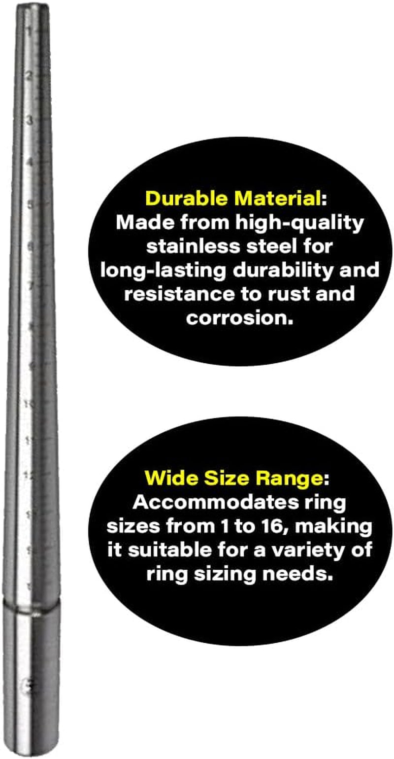 Exquisite Craftsmanship: Premium Solid Stainless Steel Ring Sizing Mandrel for Accurate Measurements, Sizes 1-16