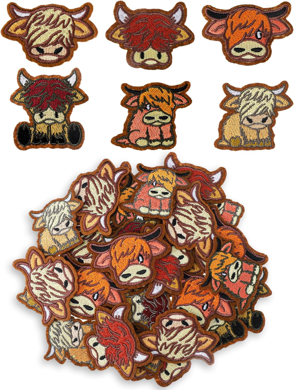 30 Pcs Highland Cow Iron on Patches for Hats Western Embroidered Patches Vintage Cowboy Animals Sew on Applique Patches for Jackets Backpacks Clothes DIY Crafts Accessories(Highland Cow)