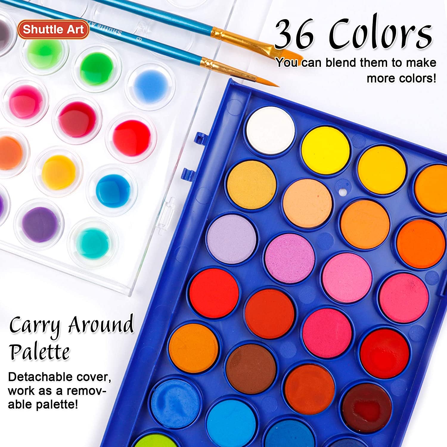43 Pack Watercolor Paint Set, 36 Colors Watercolor Paint Pan Set with 6 Brushes and 1 Watercolor Pad for Beginners, Artists, Kids & Adults Watercolor Painting, Bullet Journal, Calligraphy