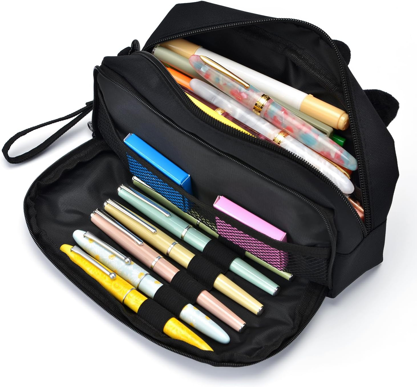 Hongdian Large Capacity Pencil Case Black Color, 3D Cat Pen Bags Pencil Pouch Organizer for Office College School