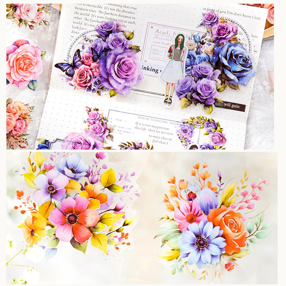 8Rolls Floral Washi Tape Set Flower Washi Tape Stickers Sunflower Rose Hydrangea Butterfly Decorative Masking Tape Vintage Washi Tapes Pet Tape Decorative Tape for Crafts Journaling Scrapbook Supplies