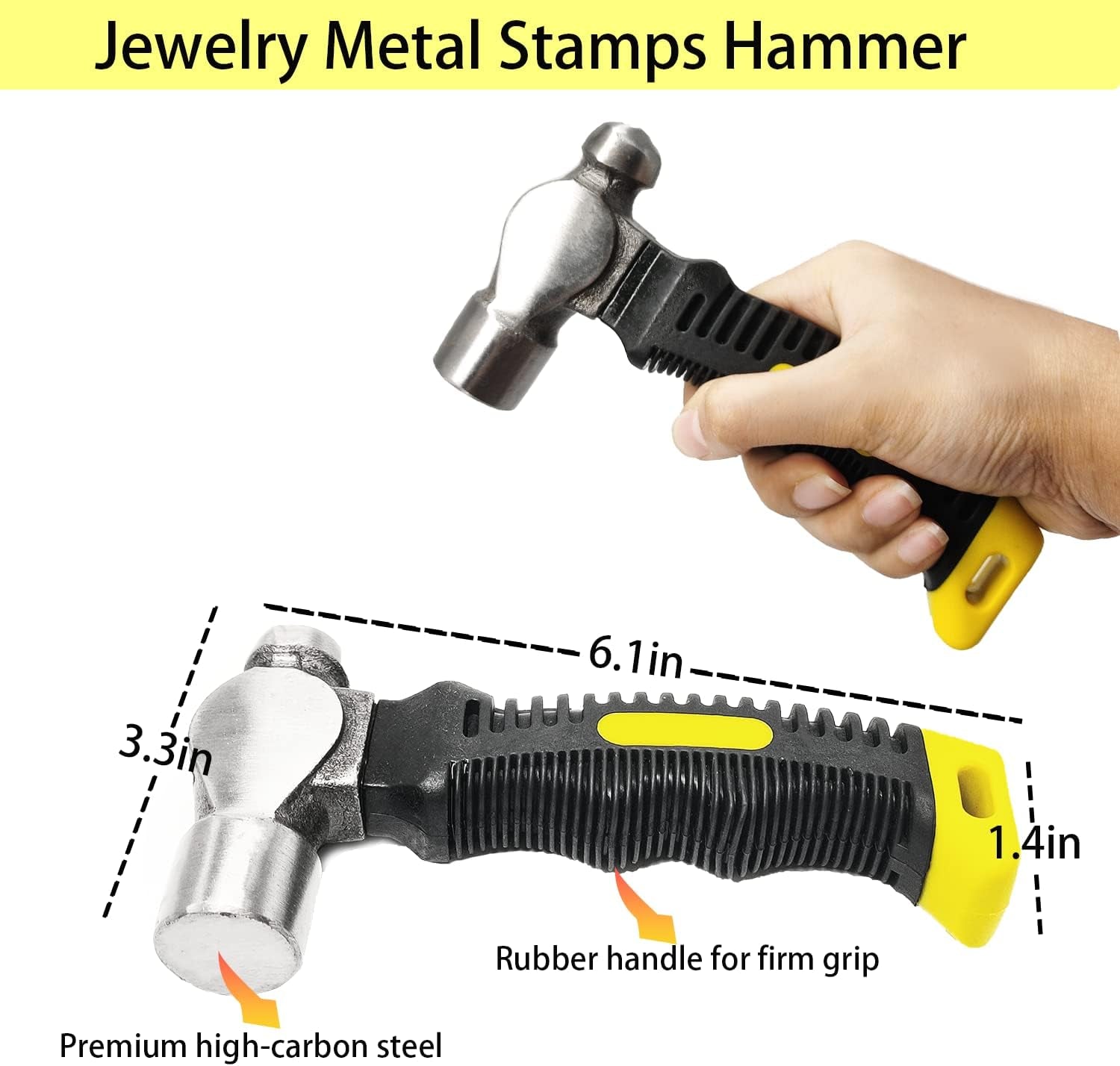 Steel Bench Block and Metal Stamping Hammer Kit, No-Rebound Metal Bench Block, Jewelry Stamping Hammer, Jewelry Metal Stamping Tools for Jewelry Making & Metal Stamping