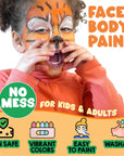 Face Painting Kit for Kids 32 Colors Metallic, Neon, Classic + Makeup Brush, Skin Safe, Washable and Professional Body Paint Sticks Crayon Set, Birthday Gift for Kids, Halloween Costume