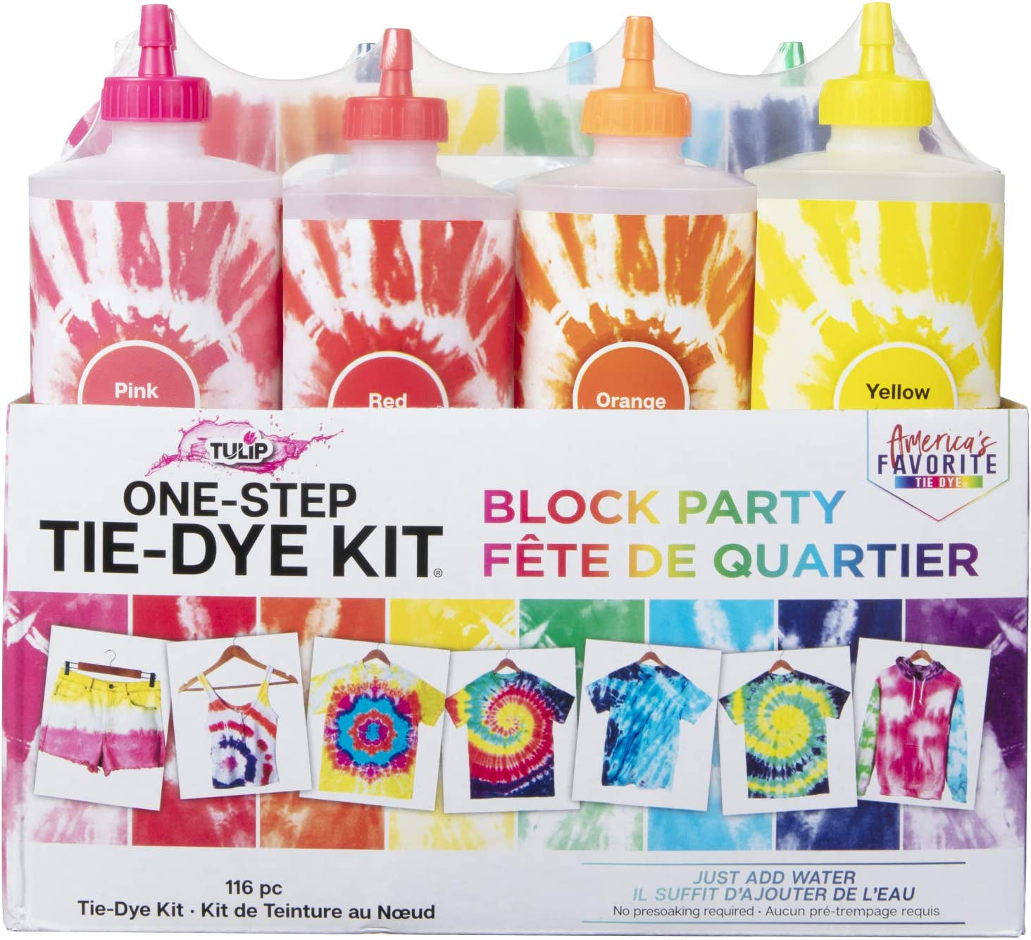 One-Step Tie-Dye Kit Extra Large Block Party 16 Oz Easy Squeeze Bottles, All-In-1 Kit for Group Activity Tie-Dye, 6, Vibrant Colors