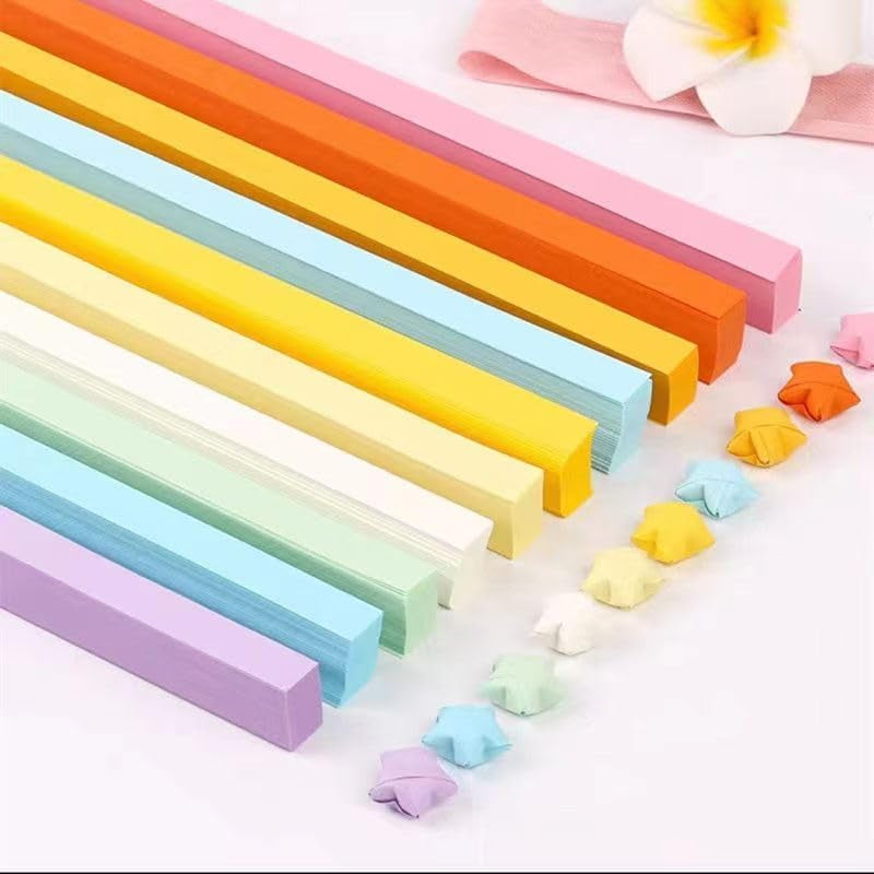 1080 Sheets Star Origami Paper 10 Assortment Color Star Paper Strip Double Sided Origami Stars Paper Solid Color, Lucky Star Decoration Paper Strips DIY Hand Art Crafts (1080 Sheets 10 Colors)