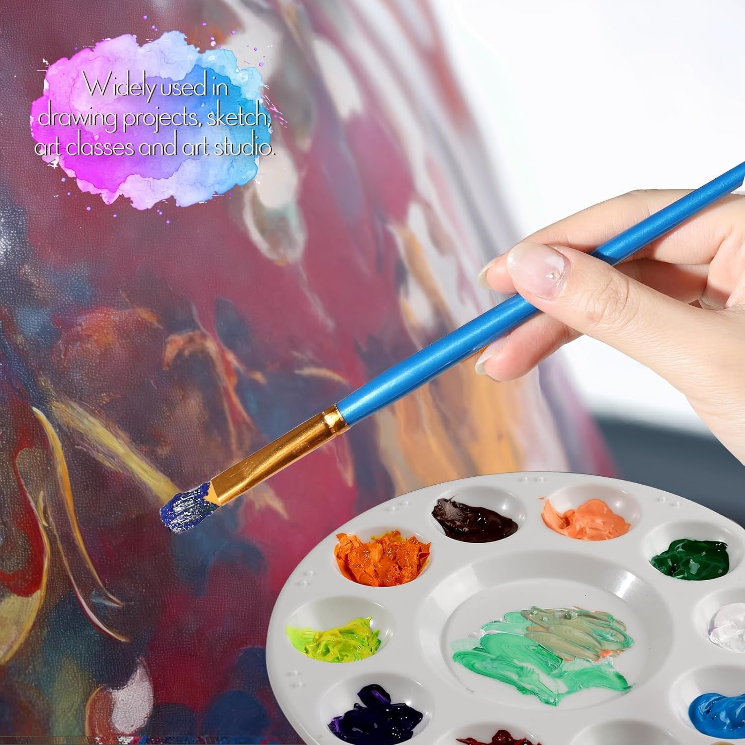 Paint Brushes & round Paint Palette Set, Paintbrushes, Synthetic Paint Brush, Brushes for Painting, Plastic Paint Tray Palettes, Paint Brushes for Acrylic Painting, Watercolor, Rock Painting