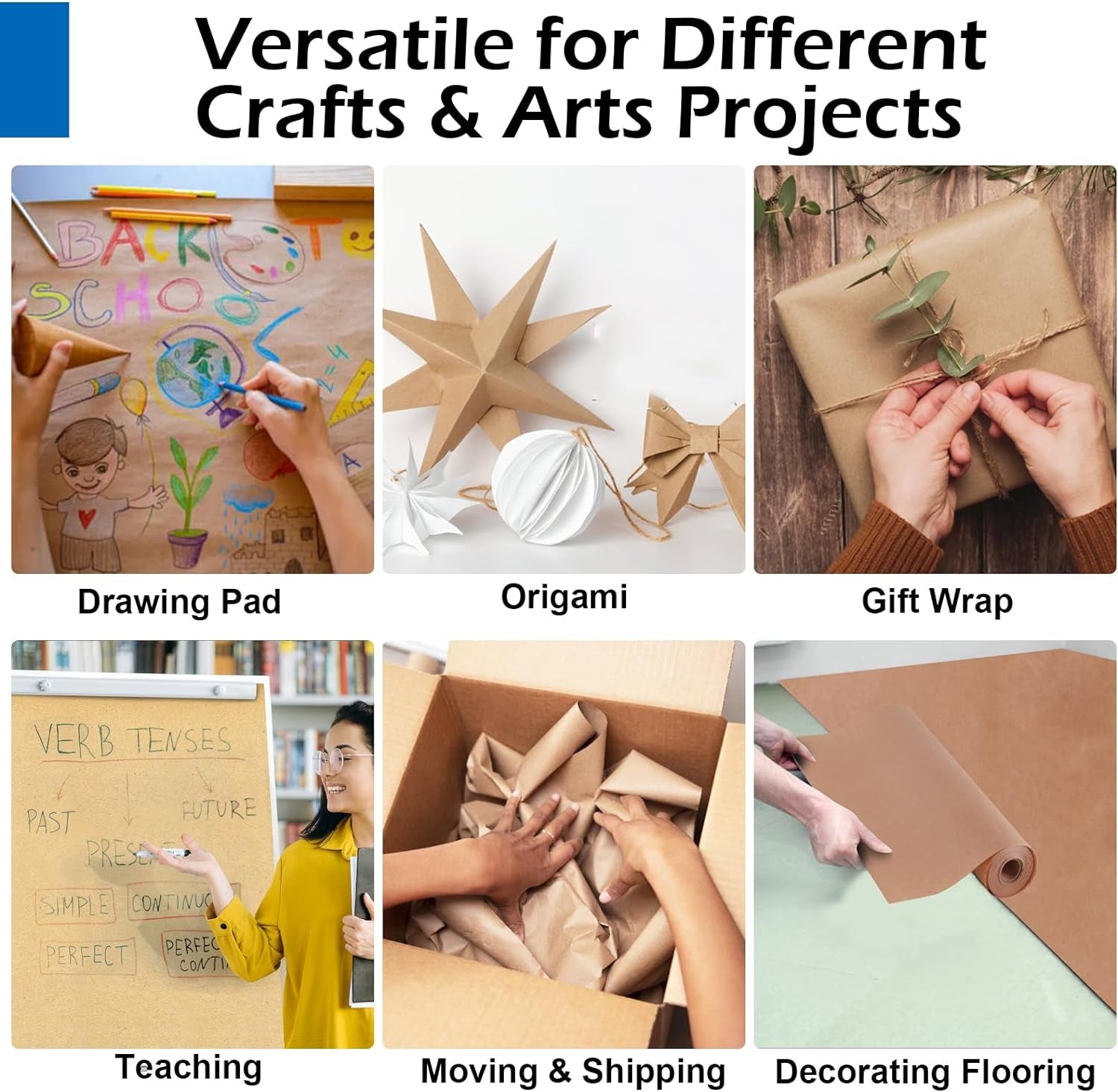 Brown Wrapping Paper, Craft Paper 15" X 1,200" (100Ft), Kraft Paper Roll for Gift Packing, Moving, Shipping, Postal, Art Crafts, Floor Covering, Bulletin Boards, Table Runner