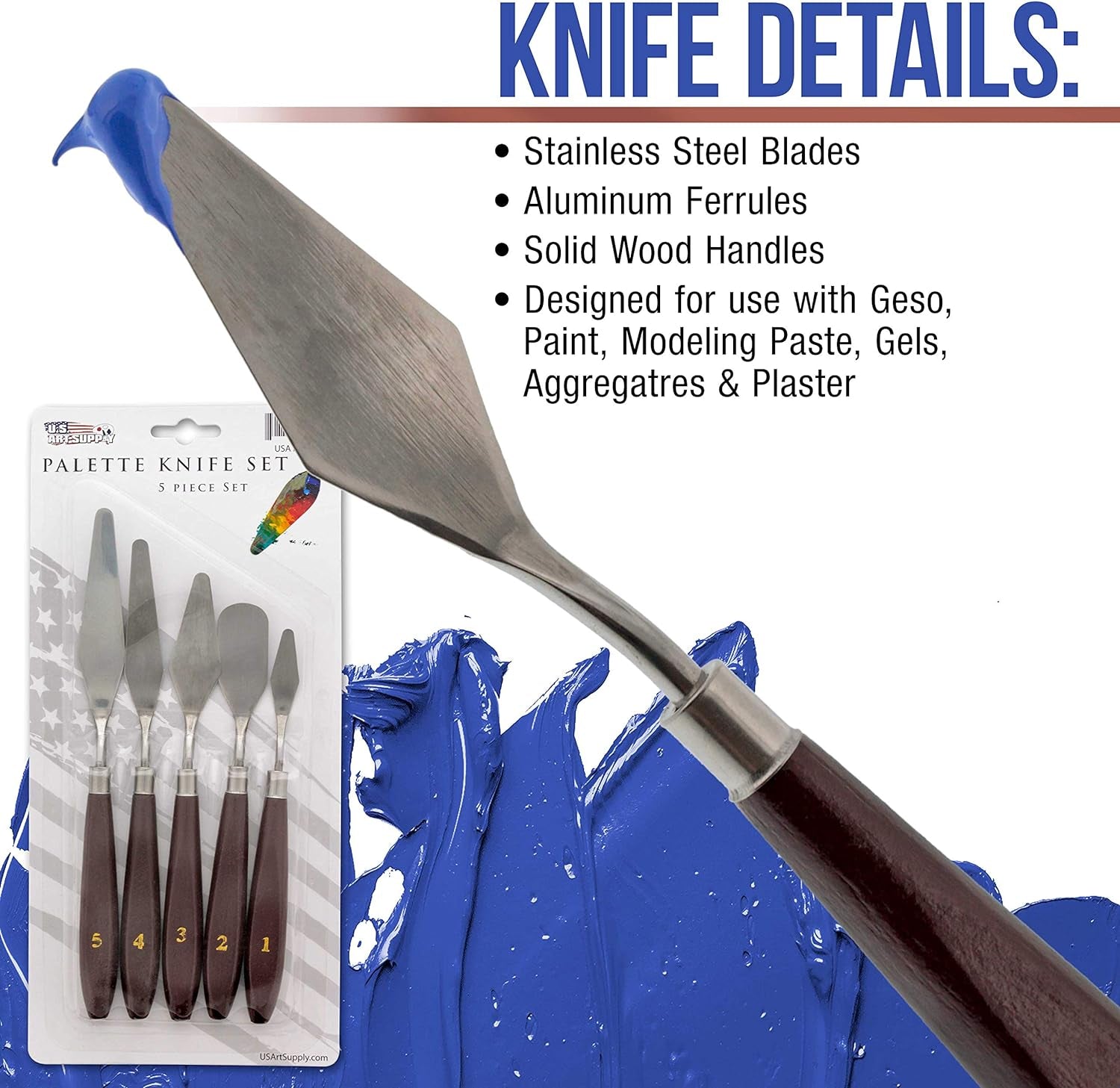 5-Piece Stainless Steel Palette Knife Set - Flexible Spatula Painting Knives for Color Mixing, Spreading, Applying Oil &amp; Acrylic Paint on Canvases, Cake Icing, 3D Printer Removal Tool