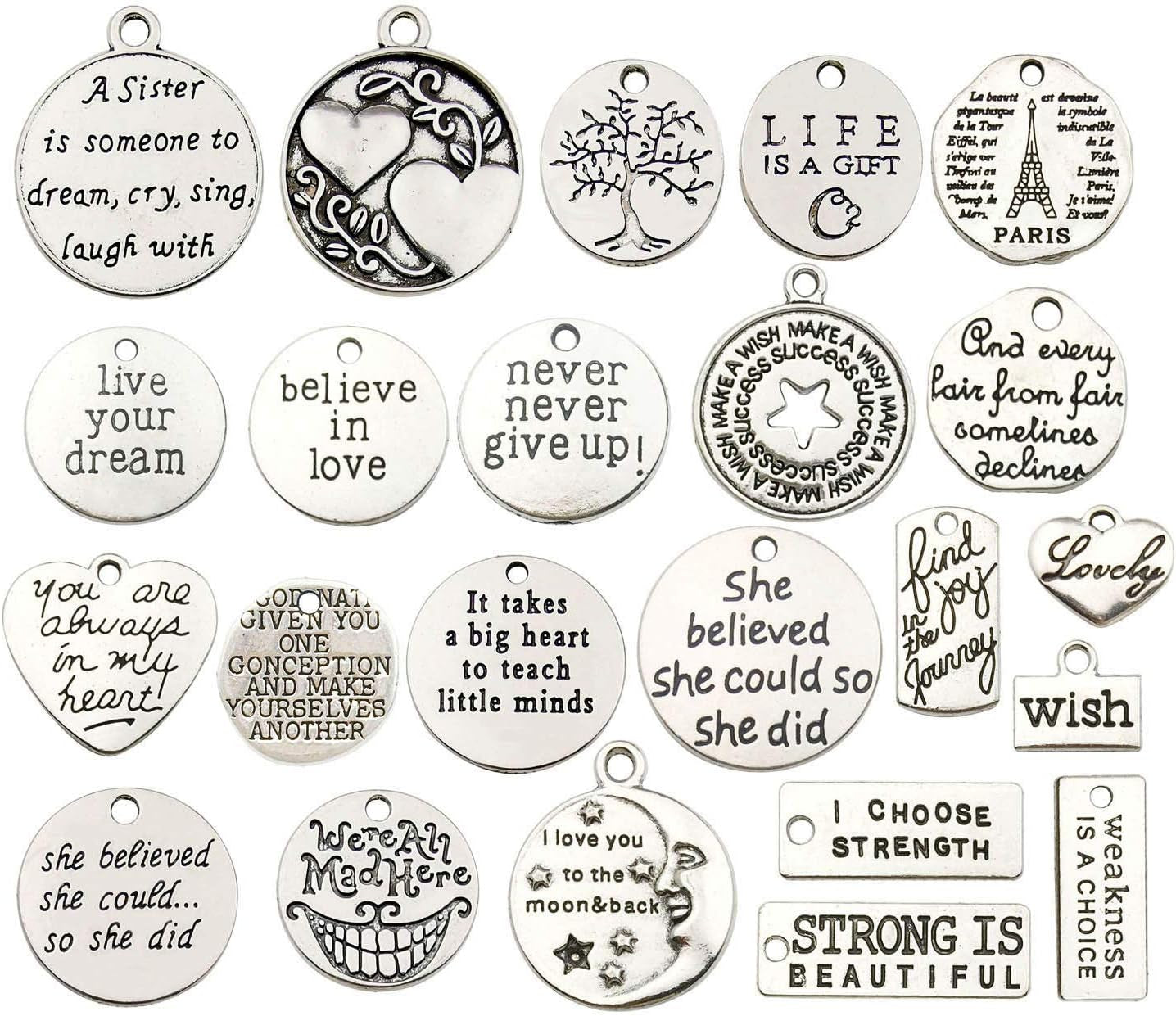 40Pcs Inspiration Words Charms Craft Supplies Beads Charms Pendants for Jewelry Making Crafting Findings Accessory for DIY Necklace Bracelet (M331)