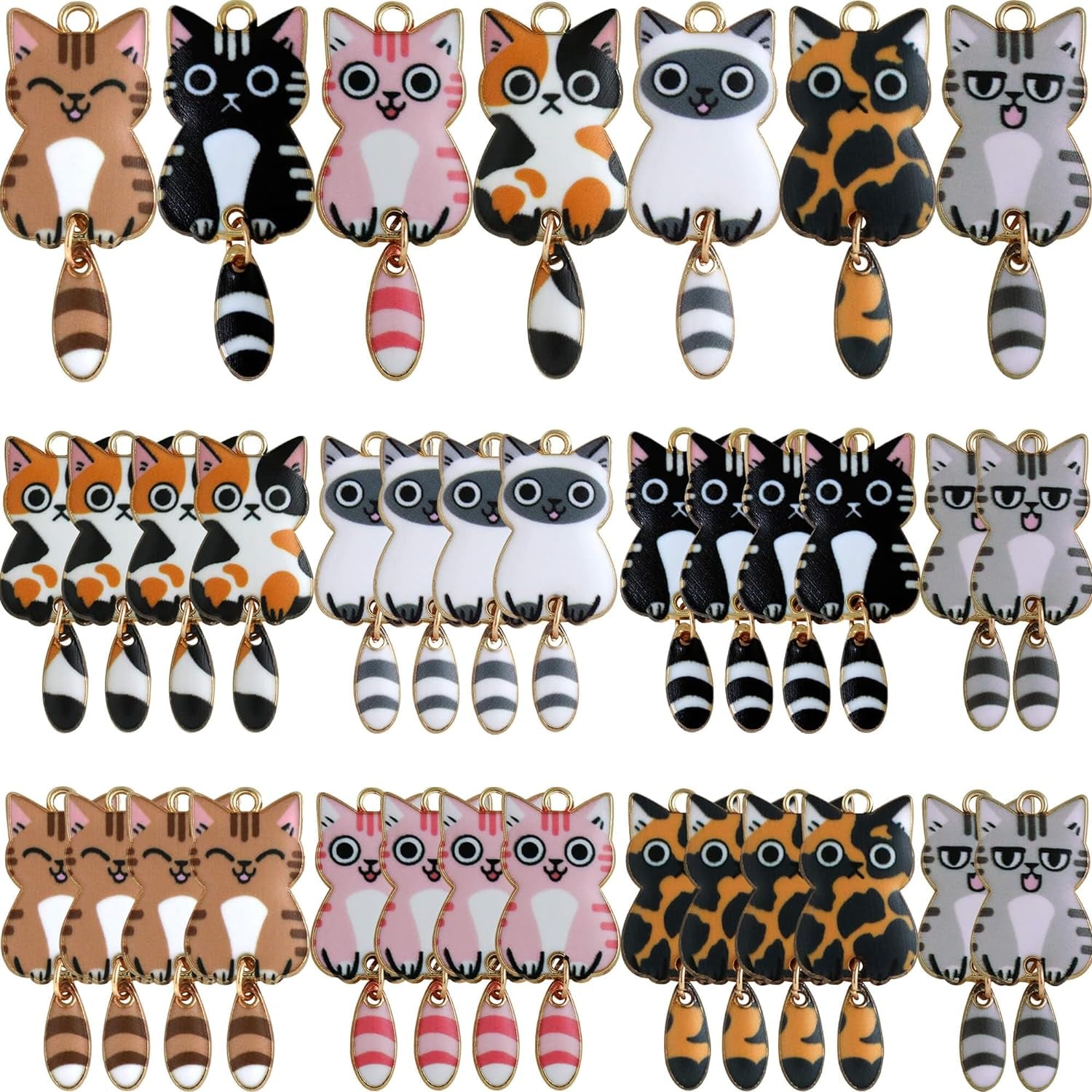 28 Pieces Enamel Cat Charms with Swinging Tails for Jewelry Making and Crafting - Cute Animal Charm for Bracelets Earrings Necklaces Crafts (28Pcs Cat-B)
