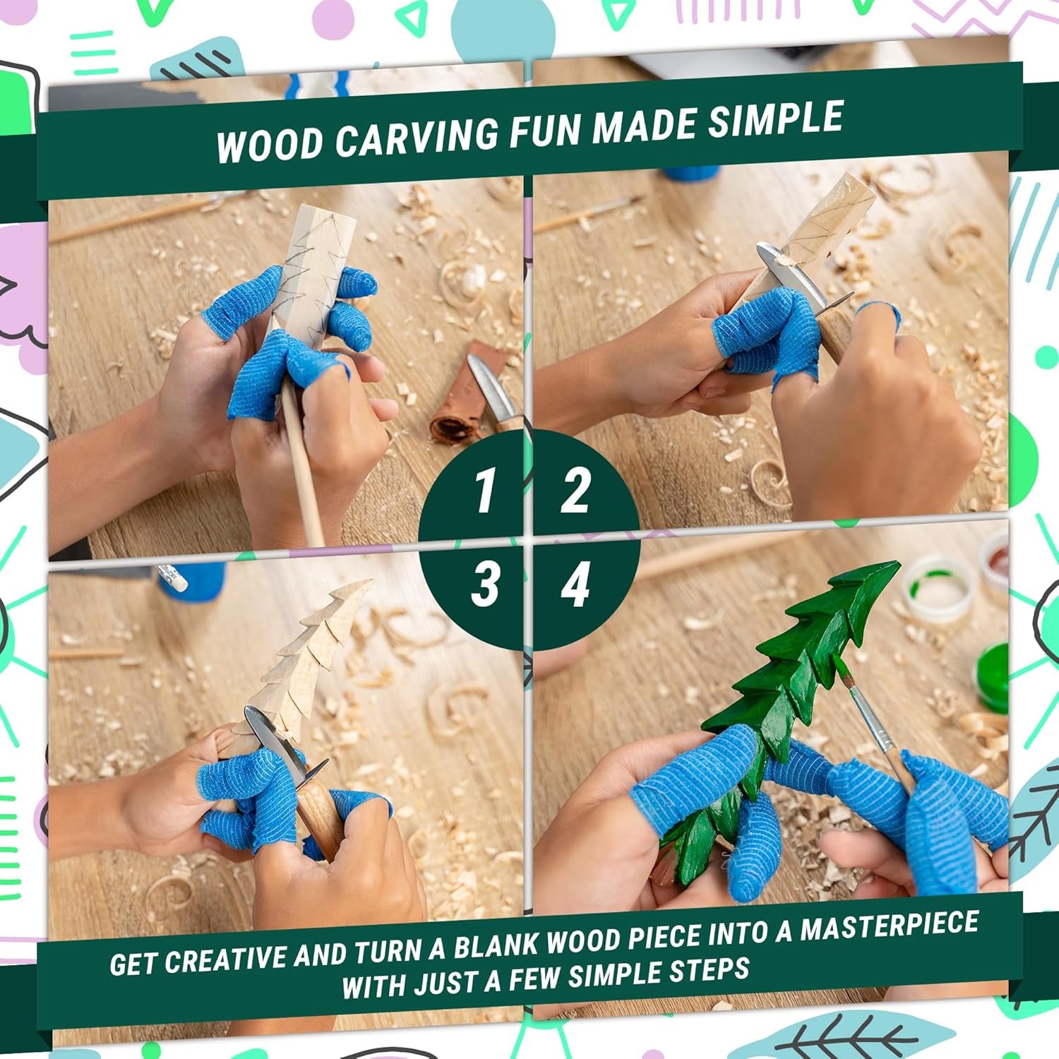 Wood Carving Kit for Kids & Beginner DIY08 - Wood Whittling Kit for Kids Woodworking Starter Kit Hobby Kits for Boys Wood Crafts Projects DIY Gifts, Carving Set Whittling Knife & Basswood