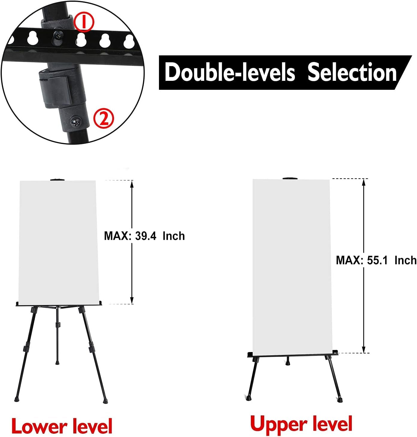 72 Inch Tall Folding Easel Stand for Display, Aluminum Metal Tripod Art Easel Adjustable Height from 22 to 72 - Instant Poster Easels for Painting Canvas - Floor Standing Easel, Black with Bag