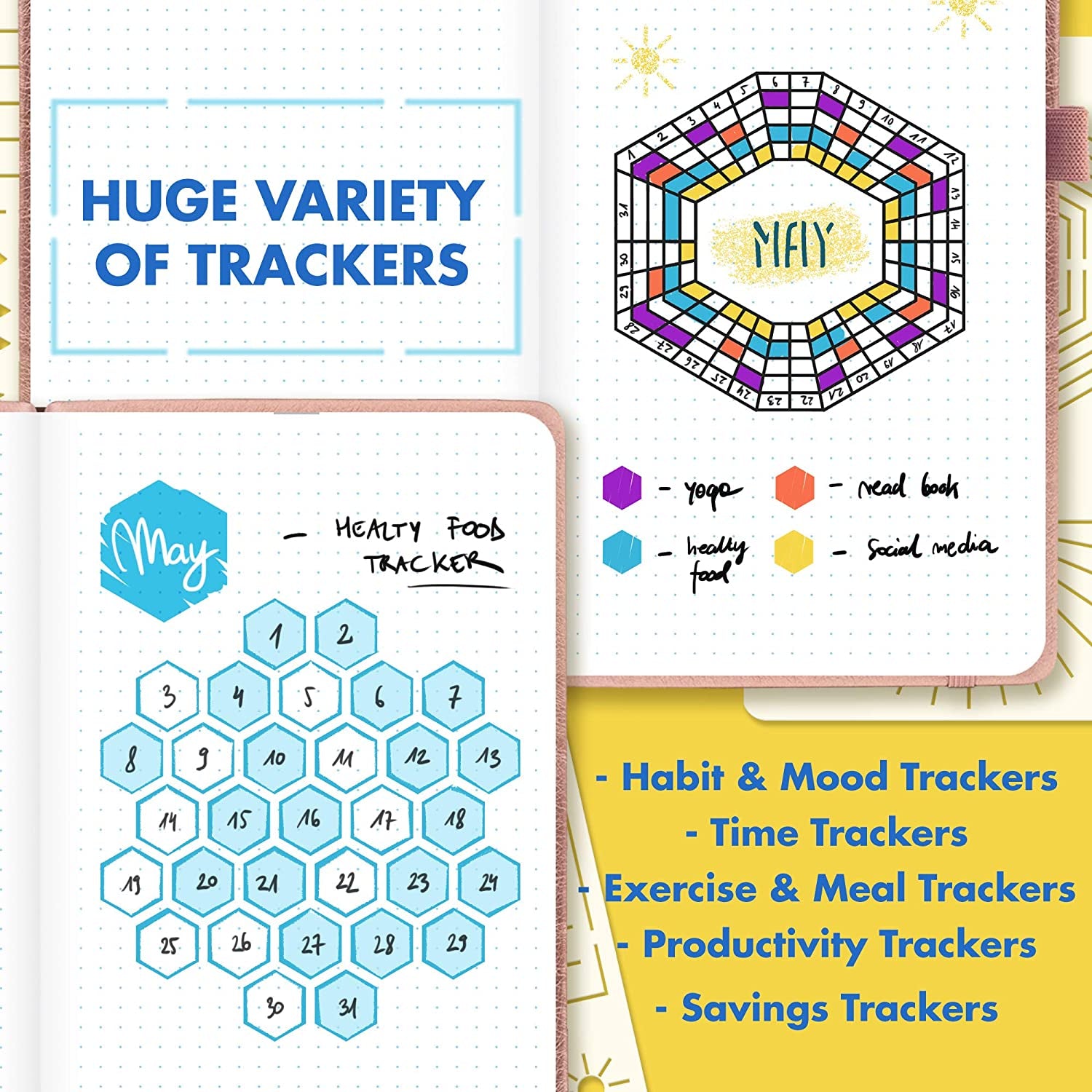 Easy to Use Stencil Set for Dotted Journals - Time Saving Planner Accessories/Supplies Kit Makes Creating Layouts Easy - Incl. Bullet Point Checklists, Daily/Weekly/Monthly Calendars