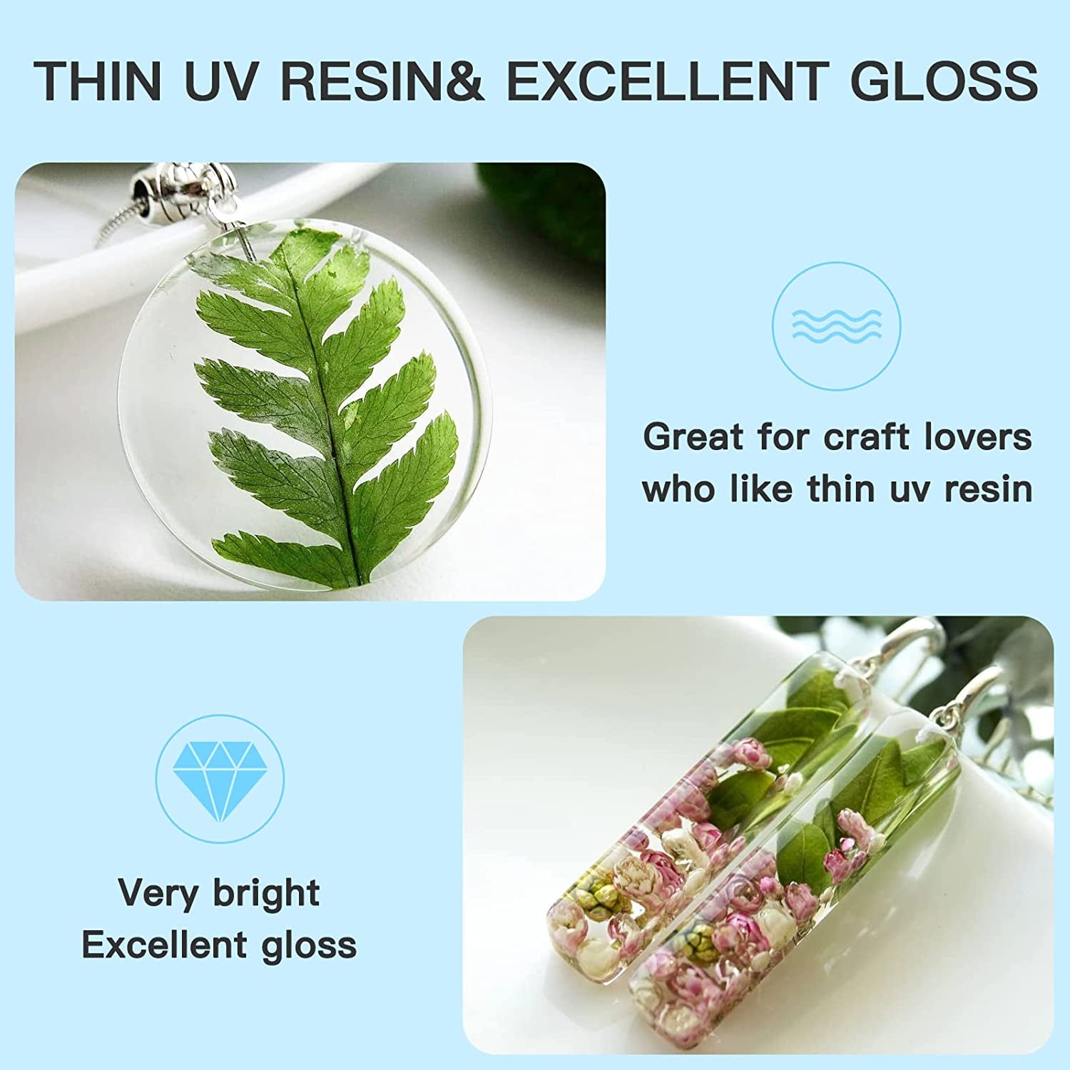 UV Resin, Upgrade 200G Low Viscosity Hard Thin UV Resin with Super Crystal Clear Resin Kit for Jewelry, Casting, Coating and DIY Craft