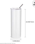 2 PCS Sublimation Blanks Skinny Tumbler White 20 OZ Straight Double Wall Stainless Steel Tumbler with Metal Straw Tumbler Cups for Tumbler Heat Press Machine Heat Transfer