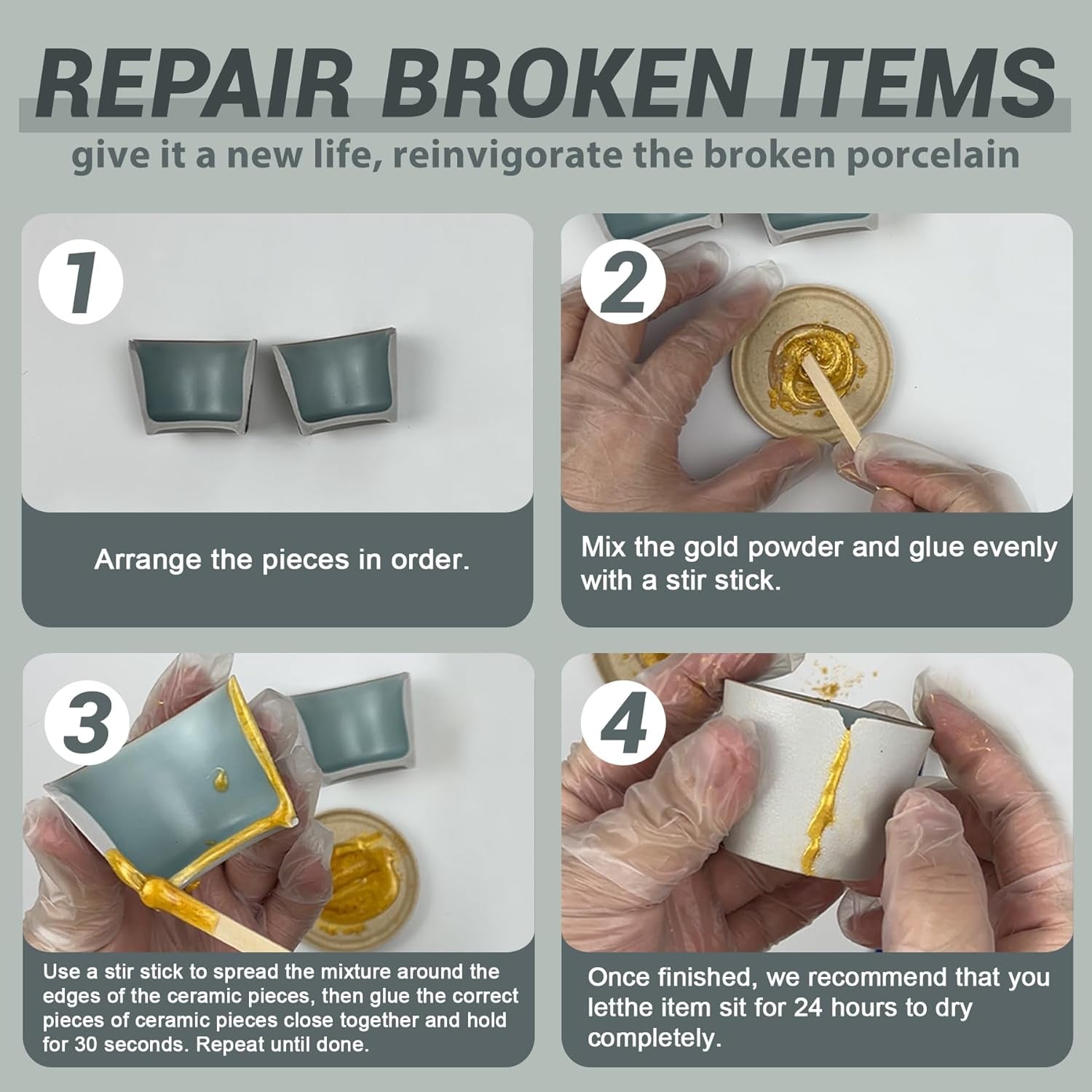 Bio Kintsugi Repair Kit Gold, Kintsugi Food Safety, Repair Your Meaningful Pottery with Bio Kintsugi Glue, Food Dishwasher Safety, Perfect for Beginners, Bring Japanese Art to Your Home