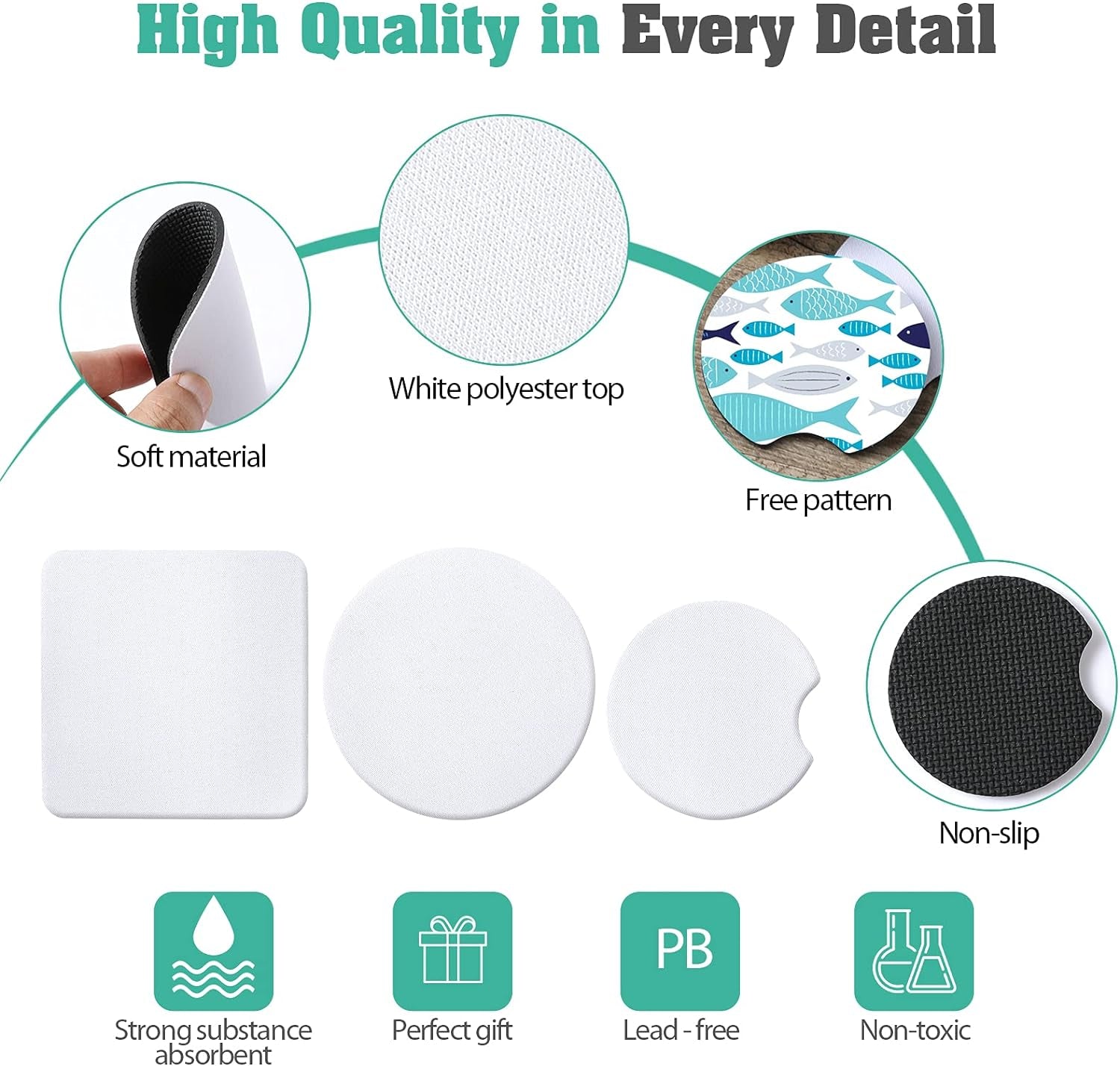 Sublimation Blank Cup Coasters Bulk Square Blank Cup Mat Rubber for Sublimation Transfer Heat Press Printing DIY Crafts 3.93 X 3.93 Inch (50 Pieces)